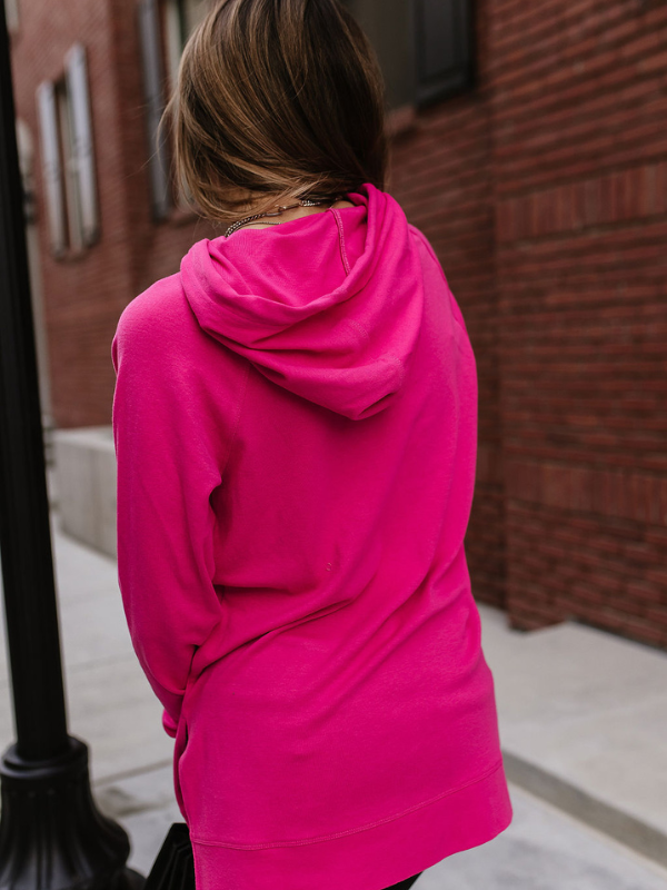 Side Slit Sweatshirt Hoodie - Hot Pink