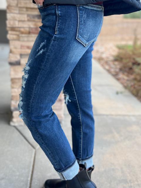 Judy Blue Mid Rise Cuffed Destroyed Boyfriend Jean | Sparkles & Lace Boutique