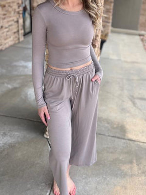 Ainsley Palazzo Lounge Pant in Taupe | Sparkles & Lace Boutique