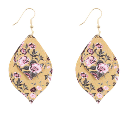 Leather Floral Print Earrings - Single Layer