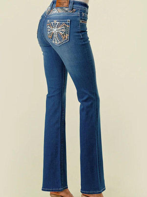 Bling Jeans - Cross Crystal Embroidered Bootcut Jeans