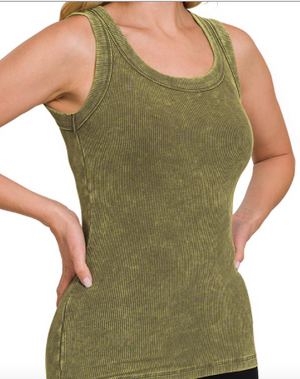 Blair Ribbed Tank in Olive | Sparkles & Lace Boutique