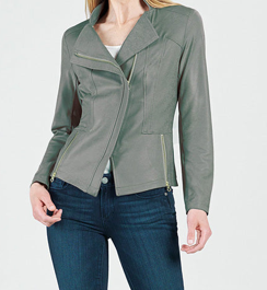 Classic Liquid "Leather" Knit Jacket in Olive by Clara Sun Woo | Sparkles & Lace Boutique