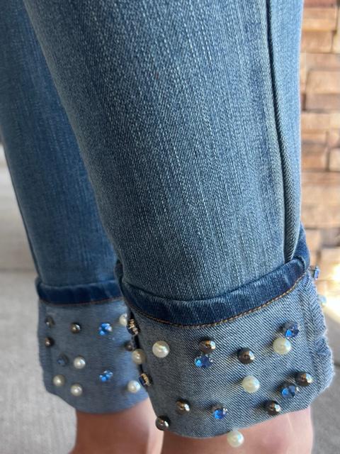 Monroe Denim Jeans with Bejeweled Cuffs