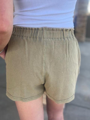 Delaney Mineral Washed Sage Waffle Knit Shorts