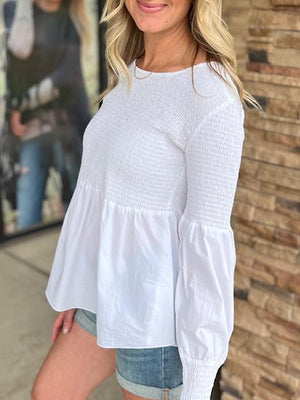 Emma White Smocked Top | Sparkles & Lace Boutique