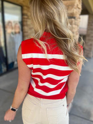Catalina Red & White Striped Sleeveless Super Soft Top