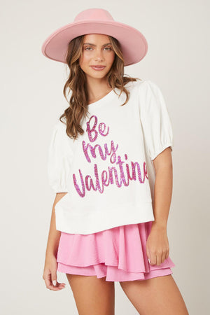 Valentina Puff Sleeve Be My Valentine Graphic Top