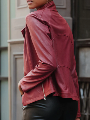 Classic Liquid "Leather" Knit Jacket in Ruby by Clara Sun Woo