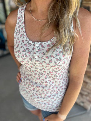 Lizzie Floral Tank in Off White and Rose Pink Floral Print | Sparkles & Lace Boutique