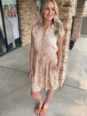 Romy Paisley Sleeveless Button Up Shirt Dress | Sparkles & Lace Boutique