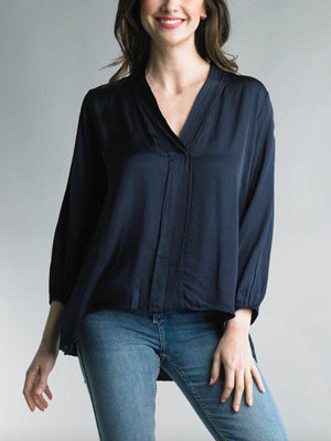 Eden Silk and Satin Top - Navy