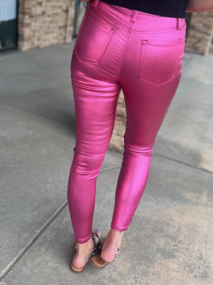 Roxie Hot Pink High-Rise Metallic Skinny Jean