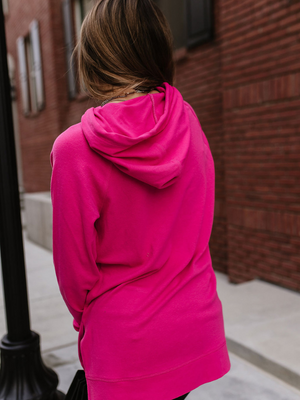 Side Slit Sweatshirt Hoodie - Hot Pink | Sparkles & Lace Boutique