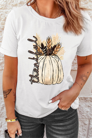 Thankful Graphic Round Neck Short Sleeve Tee