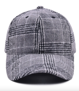 Winter Gray Buffalo Plaid Hat
