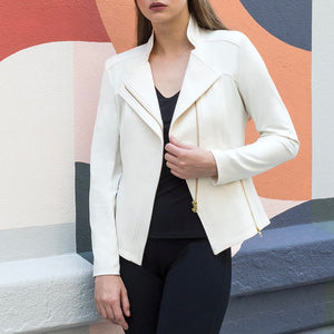 Classic Liquid "Leather" Knit Jacket in Ivory by Clara Sun Woo