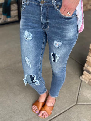 Kylie Destroyed Double Patch Jeans | Sparkles & Lace Boutique