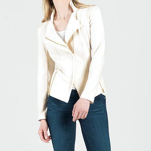 Classic Liquid "Leather" Knit Jacket in Ivory by Clara Sun Woo