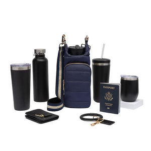 WanderFull Navy Blue Matte HydroBag with Navy/Gold Strap