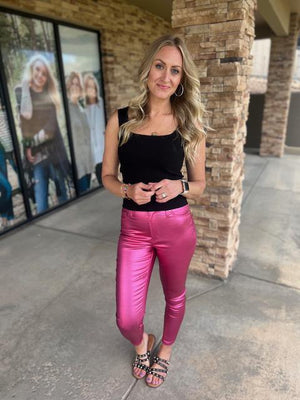Roxie Hot Pink High-Rise Metallic Skinny Jean