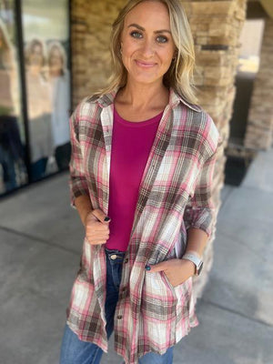 Whitley Flannel Dress/Tunic in Pink Plaid