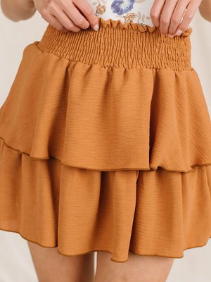 Trina Tiered Ruffled Skirt in Camel | Sparkles & Lace Boutique
