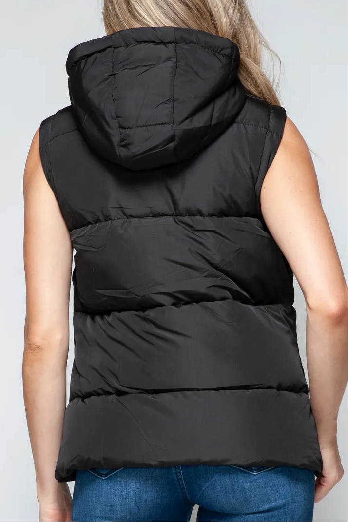 Priscilla Snap and Zip Closure Hooded Vest in Black