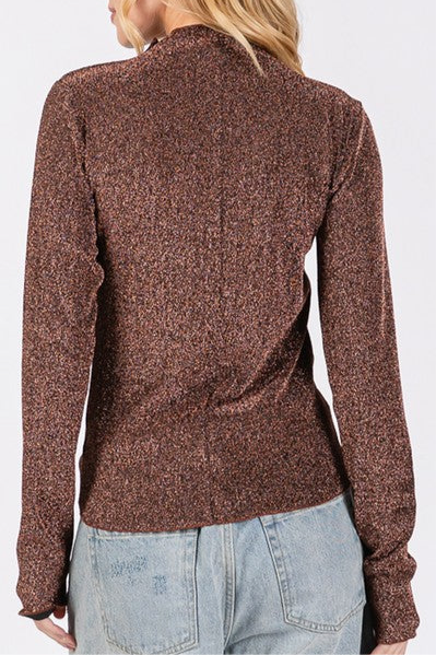 Lindsey Glitter Mock Neck Long Sleeve Top