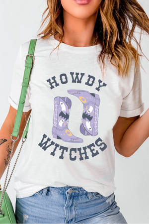 Howdy Witches Graphic Round Neck Short Sleeve T-Shirt