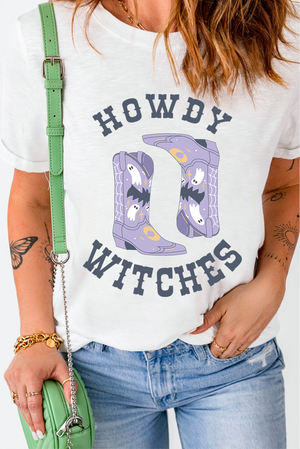 Howdy Witches Graphic Round Neck Short Sleeve T-Shirt