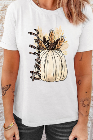 Thankful Graphic Round Neck Short Sleeve Tee