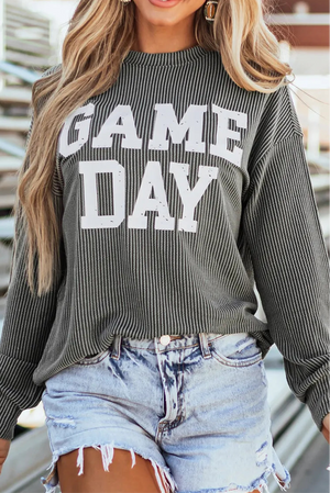 GAME DAY Textured Round Neck Long Sleeve Top