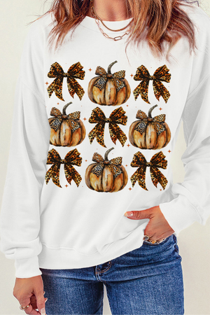 Pumpkin & Bow Graphic Long Sleeve Sweatshirt