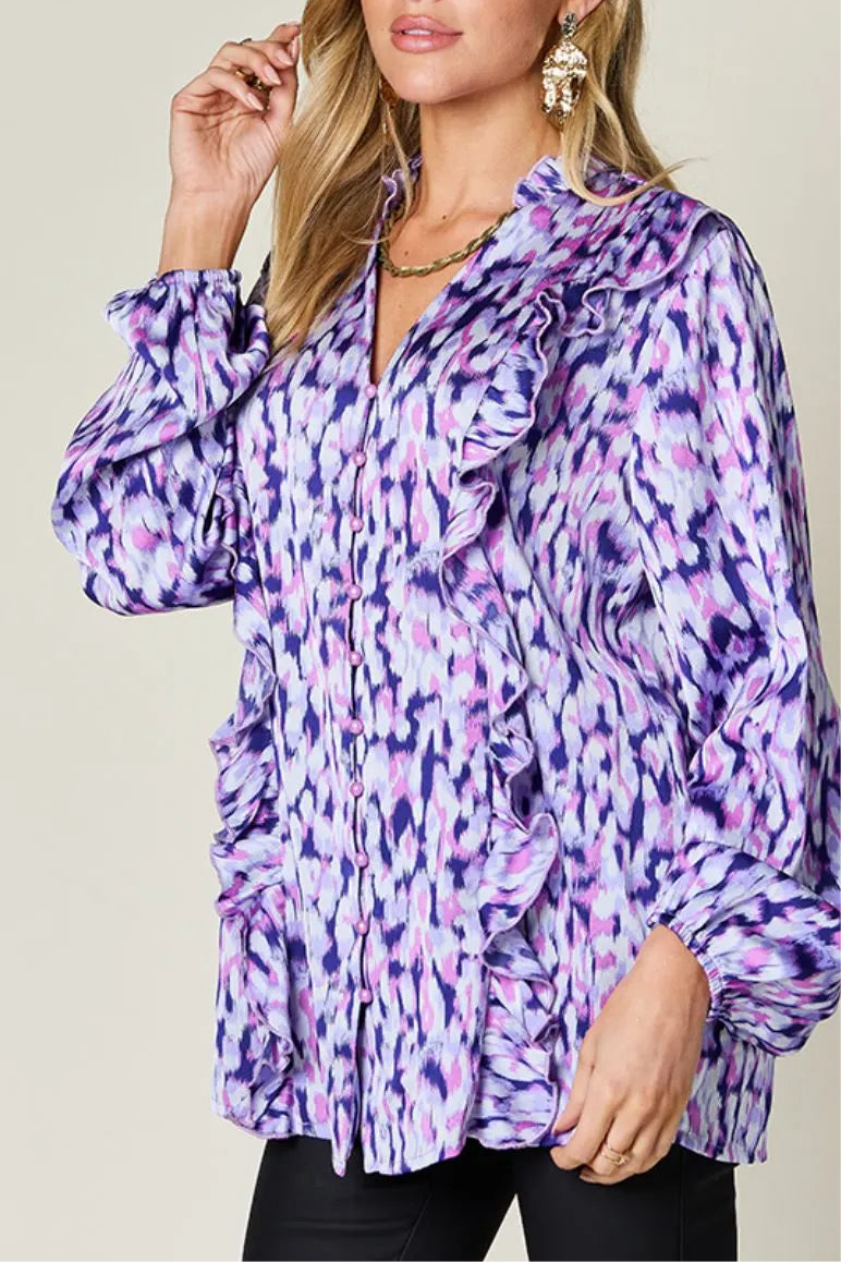 Lexi Printed Ruffle Trim Balloon Blouse