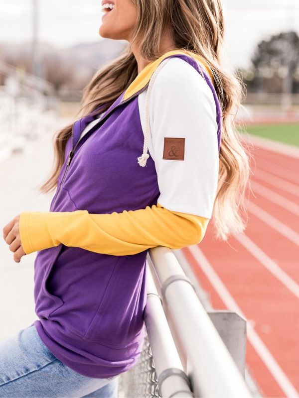 Team Collection PRE-ORDER: Purple-Yellow-White Performance Fleece Full Zip Hoodie