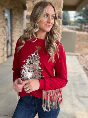 Country Christmas Tree with Fringe Detail Top
