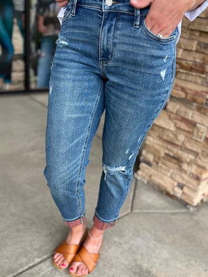 Judy Blue Paisley Patch Cuff Boyfriend Jeans | Sparkles & Lace Boutique