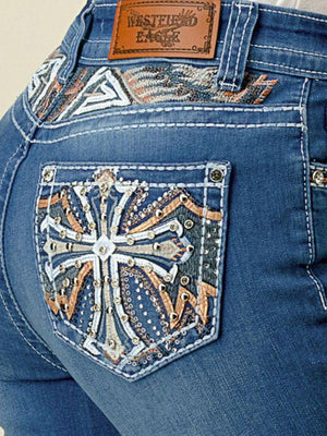 Bling Jeans - Cross Crystal Embroidered Bootcut Jeans