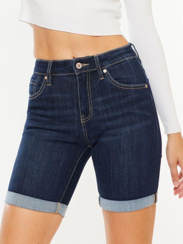 Kancan Mid-Rise Fold Hem Dark Bermuda Shorts | Sparkles & Lace