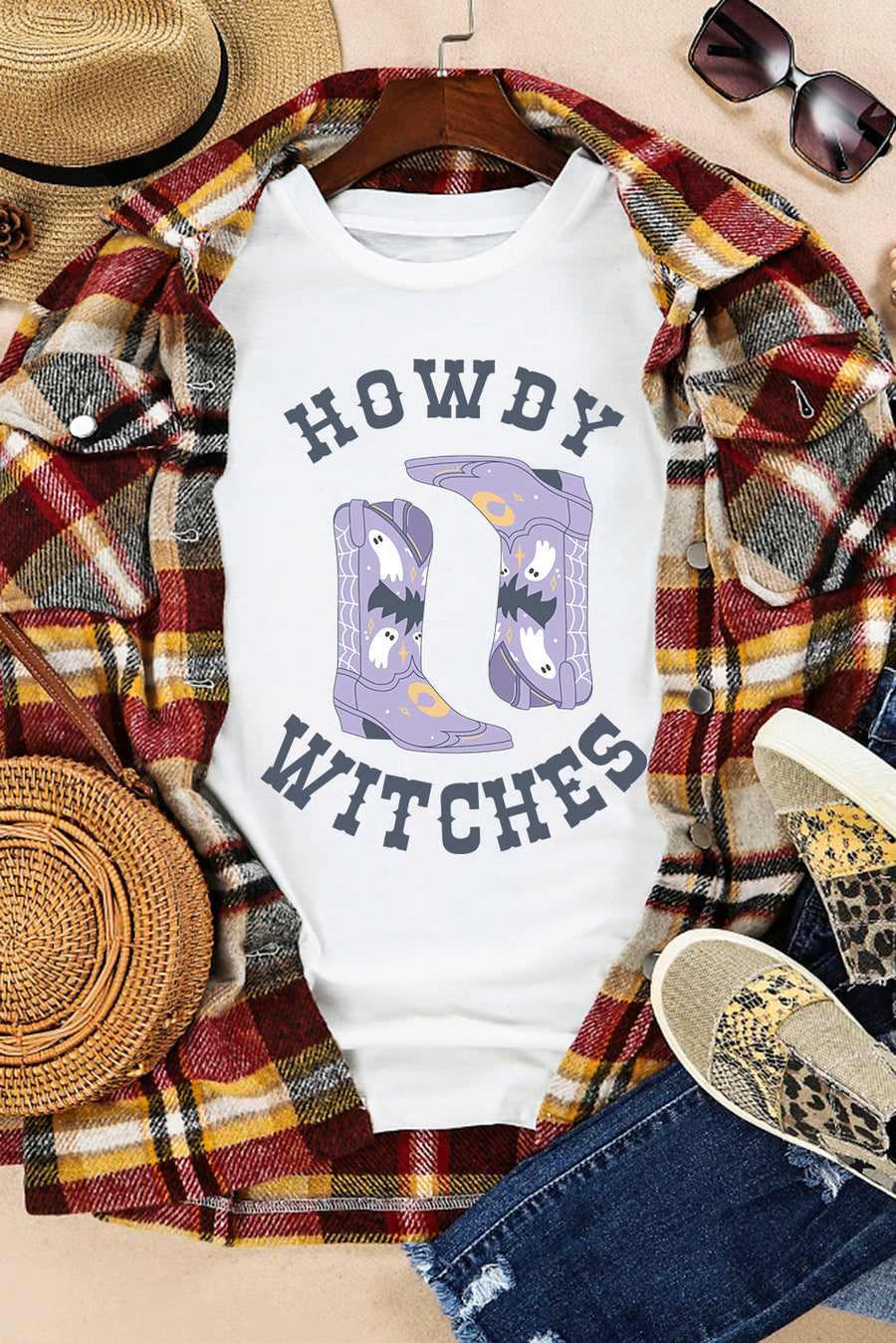 Howdy Witches Graphic Round Neck Short Sleeve T-Shirt