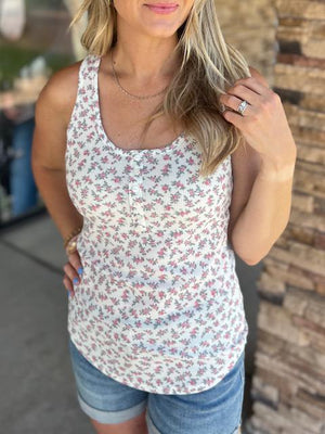 Lizzie Floral Tank in Off White and Rose Pink Floral Print | Sparkles & Lace Boutique