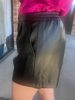 Lexi Black Soft Pleather High Waisted Shorts with Pockets and Pleated Details