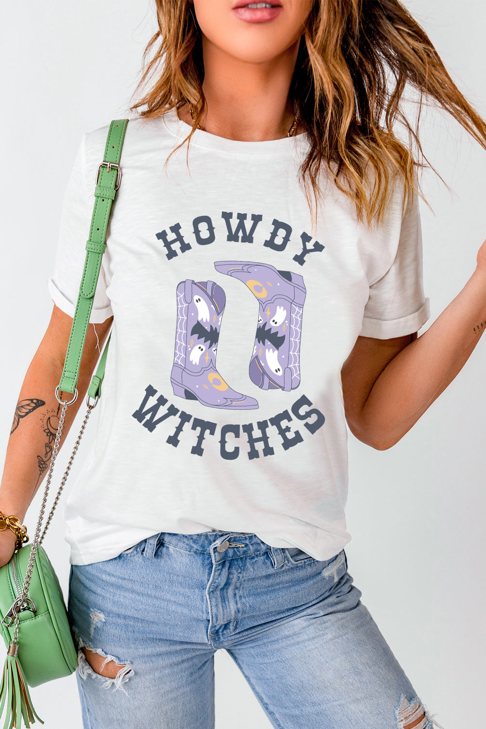 Howdy Witches Graphic Round Neck Short Sleeve T-Shirt