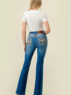 Bling Jeans - Cross Crystal Embroidered Bootcut Jeans