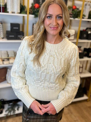Annelle Cable Knit Cream Pearl Sweater