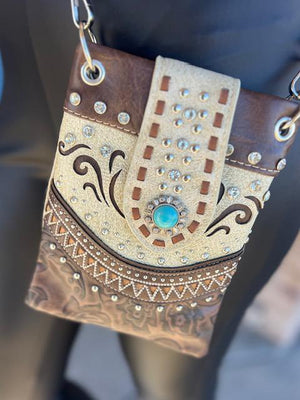 Kelsea Brown & Tan Turquoise Charm Chic Fringe Versatile Bag
