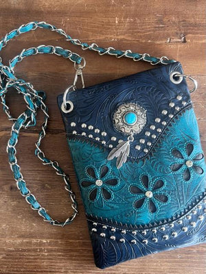 Kelsea Navy & Teal Turquoise Charm Chic Fringe Versatile Bag