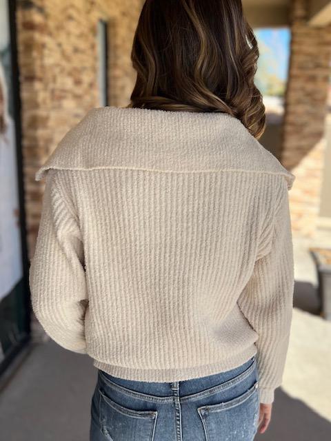 Avalon Plush Half-Zip Pullover Sweater in Vanilla