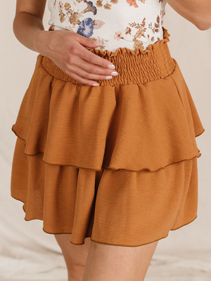 Trina Tiered Ruffled Skirt in Camel | Sparkles & Lace Boutique